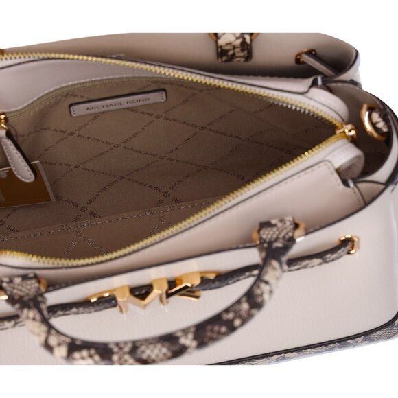 Michael Kors Reed Large Belted Satchel Bag Neutral Python Light Cream Leather - Picture 8 of 8
